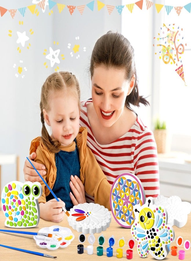 PullCrease 6 Pack Paint Your Own Plaster Stones - Kids Summer Arts and Crafts Garden Handprint Stepping Stone Painting Kit DIY Ceramic Craft Pottery Outdoor Painting Gifts for Kids Ages 4-12 - Image 4