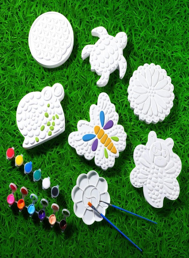 PullCrease 6 Pack Paint Your Own Plaster Stones - Kids Summer Arts and Crafts Garden Handprint Stepping Stone Painting Kit DIY Ceramic Craft Pottery Outdoor Painting Gifts for Kids Ages 4-12 - Image 5