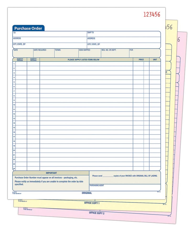Adams Purchase Order Book, 8.38 x 10.69 Inch, 3-Part, Carbonless, 50 Sets, White, Canary and Pink (TC8131) - Image 4