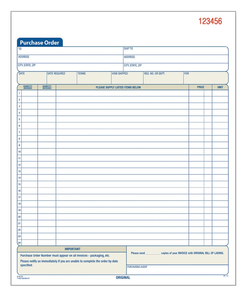 Adams Purchase Order Book, 8.38 x 10.69 Inch, 3-Part, Carbonless, 50 Sets, White, Canary and Pink (TC8131) - Image 5