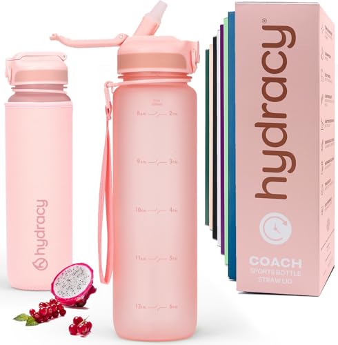Hydracy Water Bottle with Times to Drink & Straw - Large 32 Oz BPA Free Motivational Water Bottle & No Sweat Sleeve -Leak Proof Gym Bottle with Time Marker - Ideal for Fitness, Sports & Outdoors - Image 1