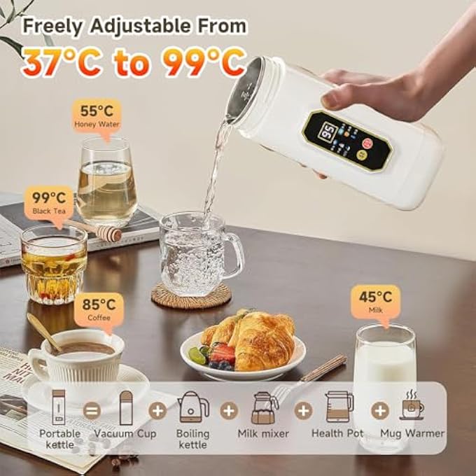 Hahamiya 650Ml Portable Electric Travel Kettle 6Temperature Control Kettle With Auto ShutOff  Boil Dry Protection 316 Stainless Steel Water Heater Compact Camping  Office Kettle - Image 2