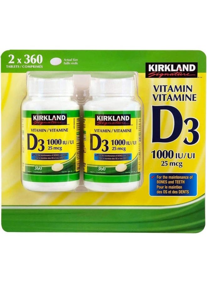 Kirkland (عبوة مزدوجة) 2 × فيتامين د3 من كيركلاند سيجنتشر 1000 وحدة دولية/25 ميكروجرام، 360 قرصًا - Image 2