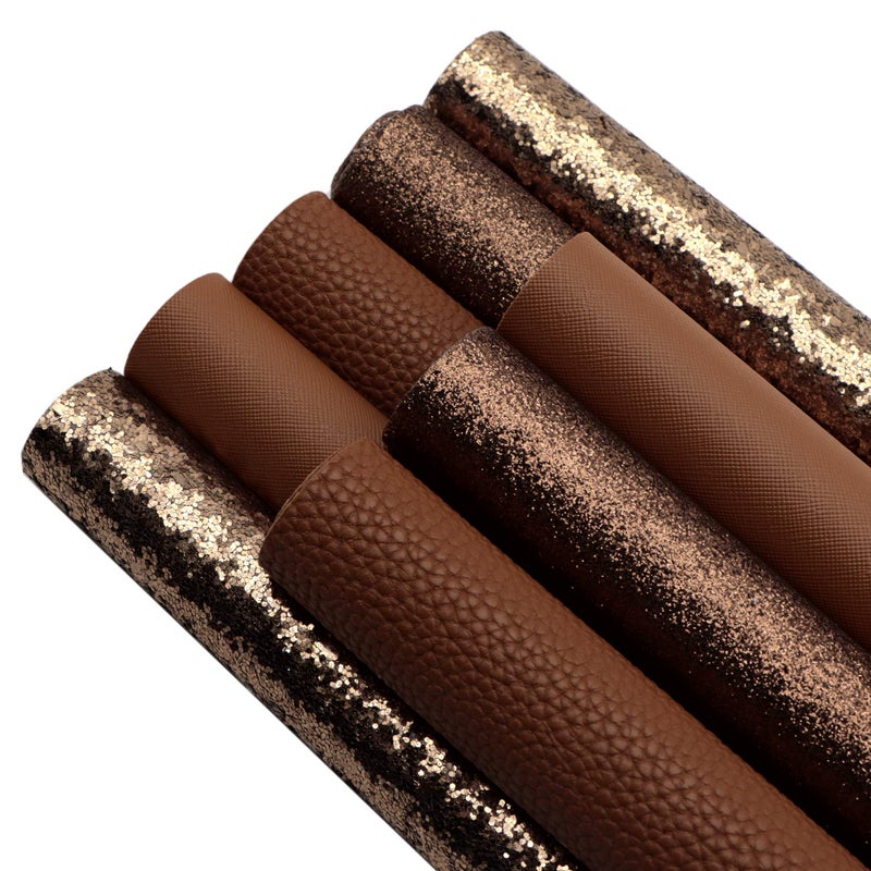 David accessories 8pcs/Set 7.7" x 12.9" (20 cm x 33 cm) Brown Color Series Faux Leather Sheets Glitter Mixed Synthetic Leather Sheets Bundles for Leather Earrings Bows Making - Image 1