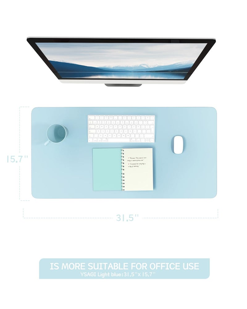 YSAGi Non-Slip Leather Desk Pad, Waterproof Laptop Computer Desk Keyboard Mat, Table Protector Blotter Mat, Large Mouse Pad for Office/Work/Home/Decor(Sky Blue, 31.5" x 15.7") - Image 5