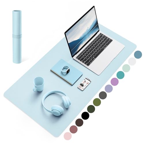 YSAGi Non-Slip Leather Desk Pad, Waterproof Laptop Computer Desk Keyboard Mat, Table Protector Blotter Mat, Large Mouse Pad for Office/Work/Home/Decor(Sky Blue, 31.5" x 15.7") - Image 1