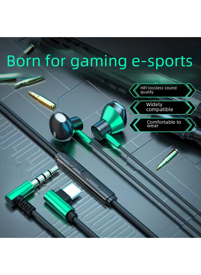 Generic E-sports Game Headset In-ear Wired Ear-free Typec Interface Earplug High Sound Quality Mobile Phone Computer Universal-Color:Electric Green 3.5mm Round Hole  - Image 2