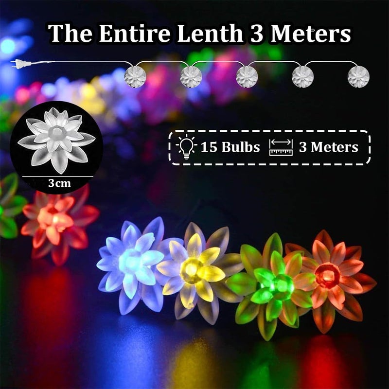 fizzytech Plastic 15 LED Lotus Multi String Lights of Home Decoration Diwali Light for Party Birthday Diwali Christmas Navratri Valentine Gift Home Decoration Light (15 LED Lotus Multi) - Image 5