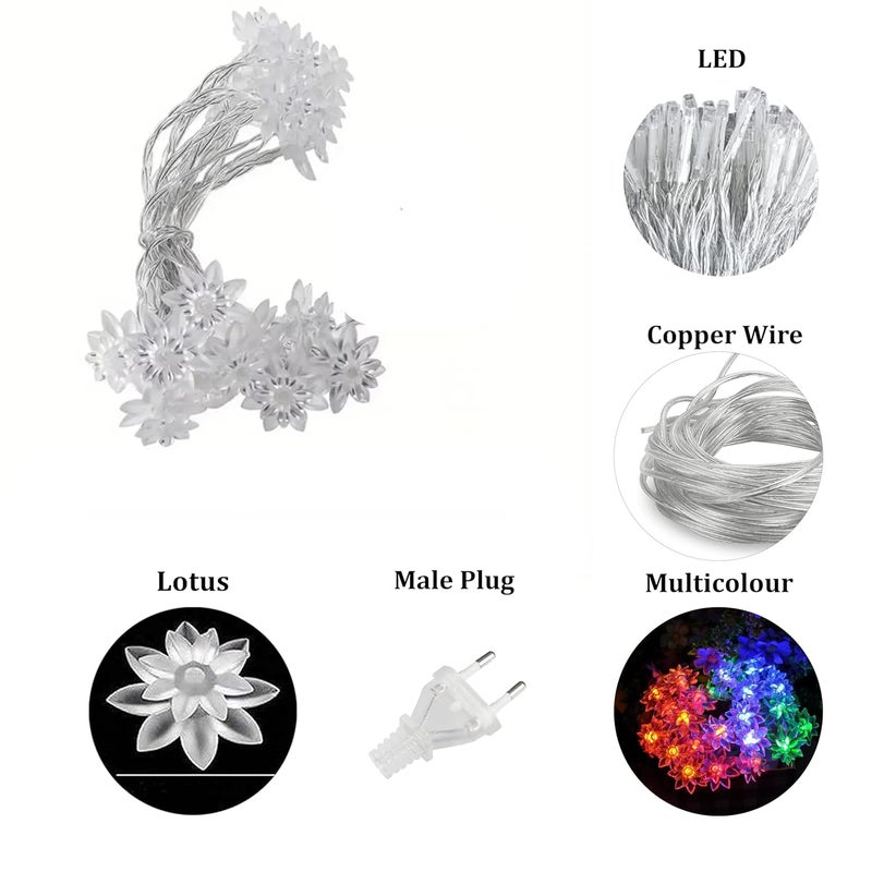 fizzytech Plastic 15 LED Lotus Multi String Lights of Home Decoration Diwali Light for Party Birthday Diwali Christmas Navratri Valentine Gift Home Decoration Light (15 LED Lotus Multi) - Image 3