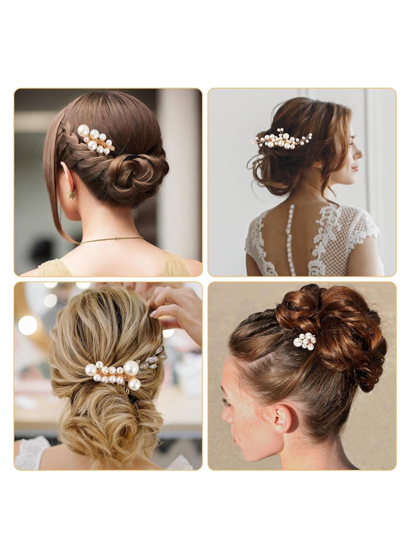 Excefore 5 Pcs Pearl Bride Wedding Hair Comb, U Shape Bridal Hair Clip Faux Pearl Bridal Side Combs Gold Hair Comb Barrette Vintage Aesthetic Bridal Hair Accessories for Women Girls - Image 3