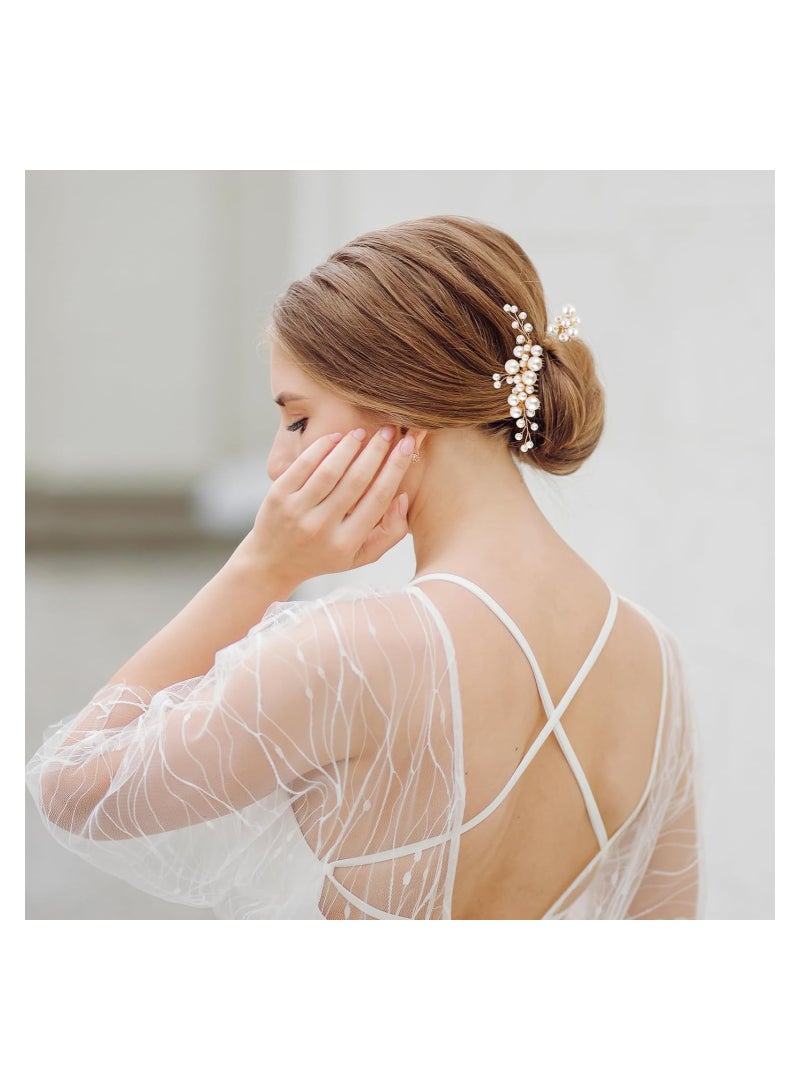 Excefore 5 Pcs Pearl Bride Wedding Hair Comb, U Shape Bridal Hair Clip Faux Pearl Bridal Side Combs Gold Hair Comb Barrette Vintage Aesthetic Bridal Hair Accessories for Women Girls - Image 4