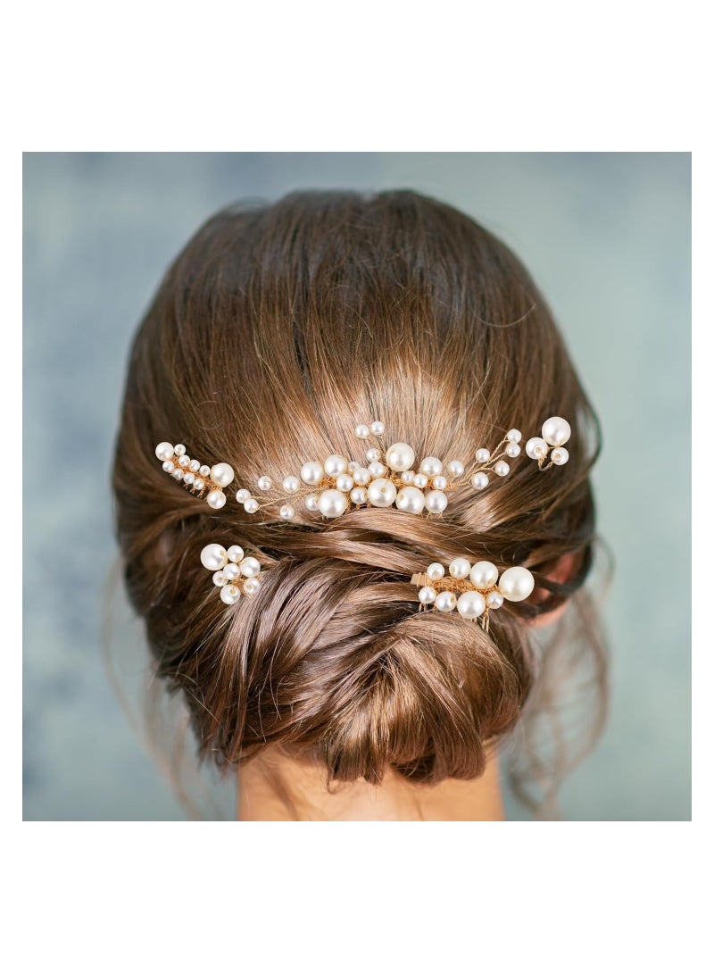 Excefore 5 Pcs Pearl Bride Wedding Hair Comb, U Shape Bridal Hair Clip Faux Pearl Bridal Side Combs Gold Hair Comb Barrette Vintage Aesthetic Bridal Hair Accessories for Women Girls - Image 2
