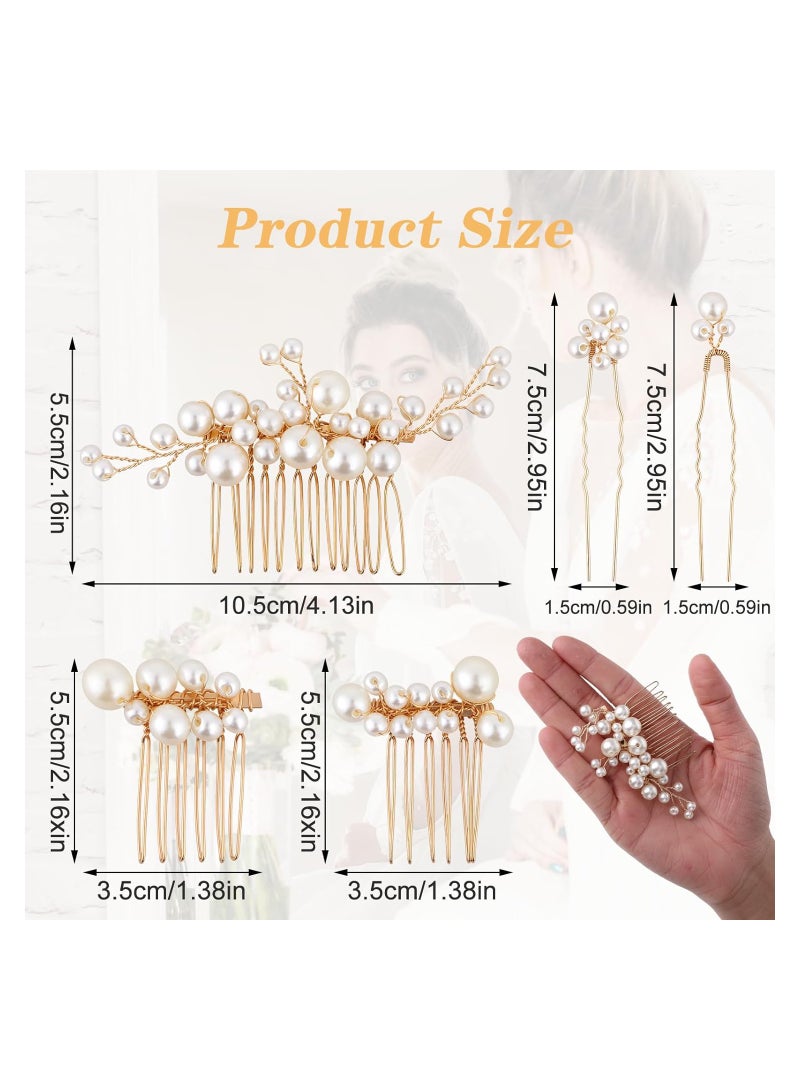 Excefore 5 Pcs Pearl Bride Wedding Hair Comb, U Shape Bridal Hair Clip Faux Pearl Bridal Side Combs Gold Hair Comb Barrette Vintage Aesthetic Bridal Hair Accessories for Women Girls - Image 5