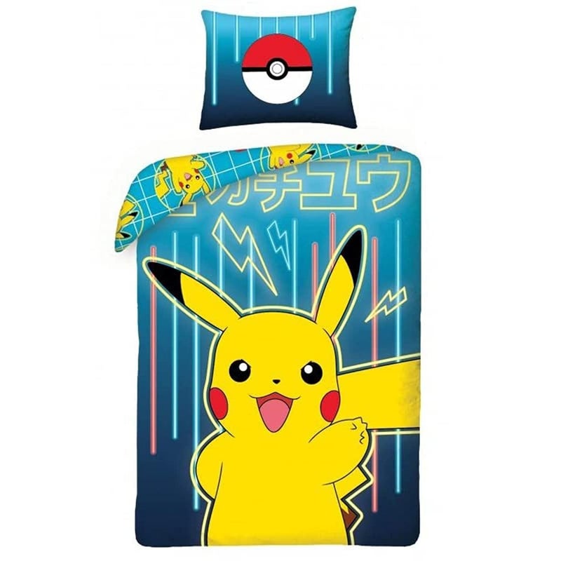 Halantex Bed Linen Set Pokemon Picachu Yellow Blue 2 Pieces Set 140x200 cm  1 Pillowcase 100 Cotton OekoTex