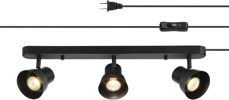 Globe Electric 64000115 22" 3-Light Plug-in Track Lighting, Matte Black, Adjustable Pivoting Heads, 15-Foot Cord, in-Line on/Off Rocker Switch, Modern Ceiling Light Fixture for Apartments or Renters - Image 1