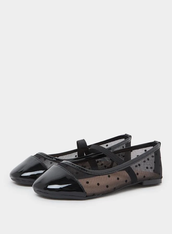 Styli Girls Polka Dot Mesh Slip-On Ballerinas
