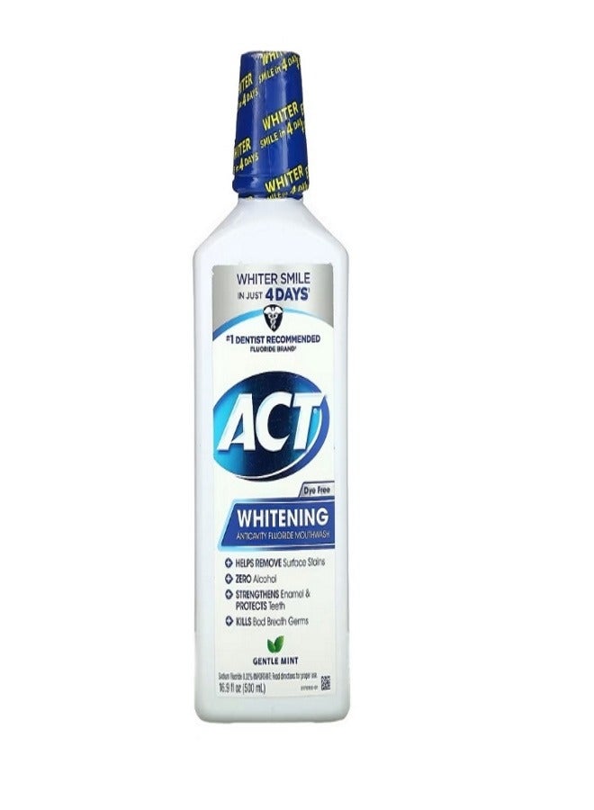 ACT Whitening Anticavity Fluoride Mouthwash Alcohol Free Gentle Mint 16.9 fl oz 500 ml - Image 1