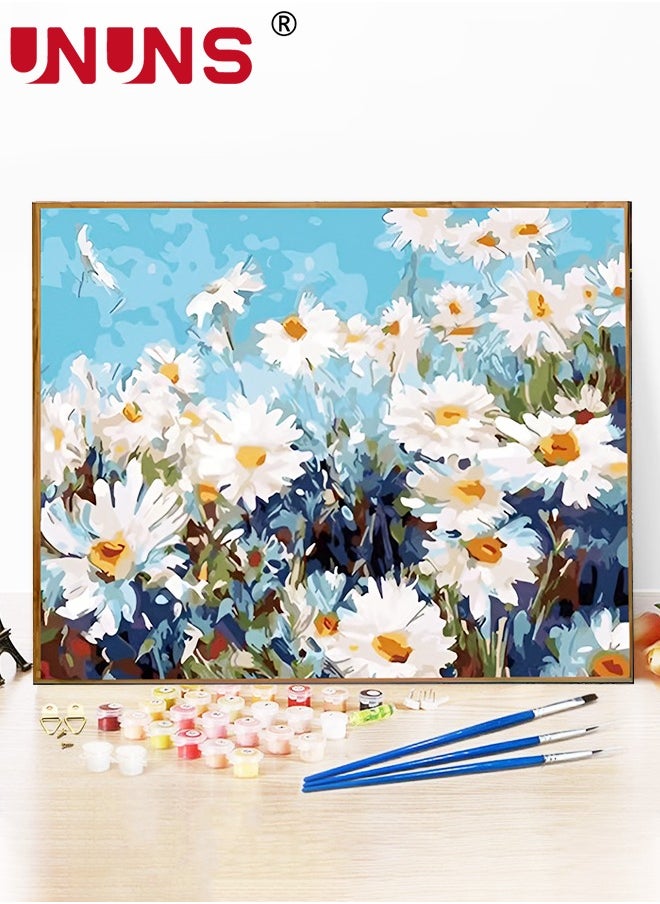 UNUNS - DIY Paint by Number For Adults,15.7" x 19.7" Flowers Acrylic Paints By Numbers For Adults Beginner Kids Color Painting By Numbers On Canvas With Brushes Daisy Paint By Numbers For Kids Ages 8-12 - Image 1