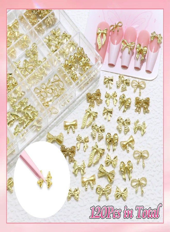BELICEY 120Pcs 3D Bow Nail Charms, 12Styles Gold Bows Nail Art Charms, Alloy Bowknot Charms for Acrylic Nails, Cute Golden Bow Nail Jewelry for Nails Design Manicure Crafts - Image 4
