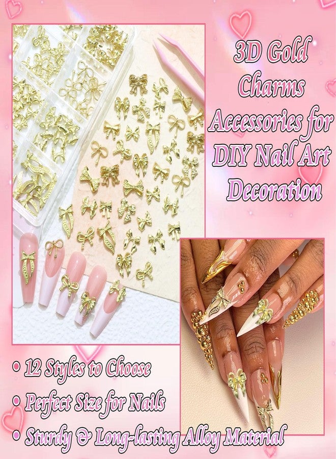 BELICEY 120Pcs 3D Bow Nail Charms, 12Styles Gold Bows Nail Art Charms, Alloy Bowknot Charms for Acrylic Nails, Cute Golden Bow Nail Jewelry for Nails Design Manicure Crafts - Image 3
