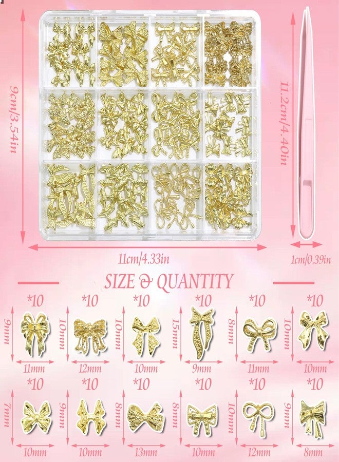 BELICEY 120Pcs 3D Bow Nail Charms, 12Styles Gold Bows Nail Art Charms, Alloy Bowknot Charms for Acrylic Nails, Cute Golden Bow Nail Jewelry for Nails Design Manicure Crafts - Image 2