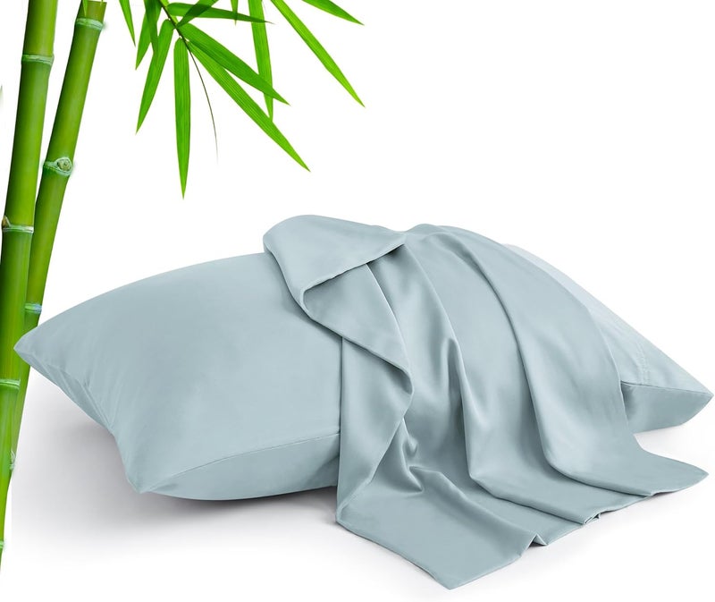 BEDELITE Gulf mainstream practical design King Size Pillow Cases Set of 2, Rayon Derived from Bamboo, Cooling Pillow Cases for Hot Sleepers & Night Sweats, Breathable and Silky Soft Envelope Pillowcases(Haze Blue, 20"x36") Assorted natural tone picks - Image 1