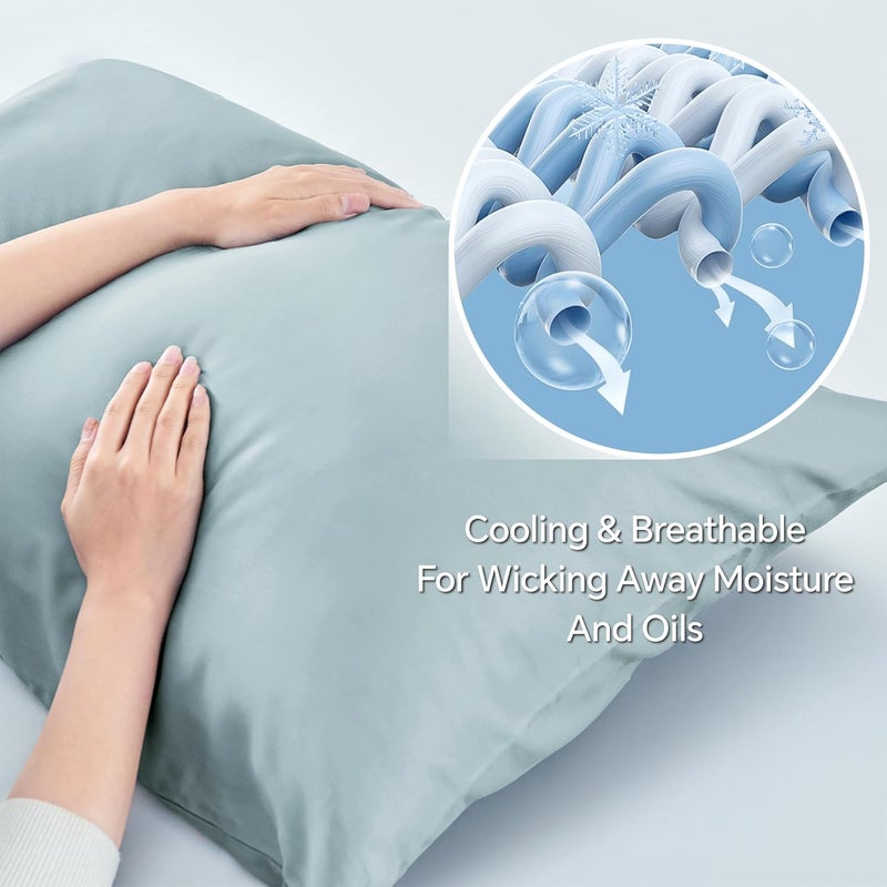 BEDELITE Gulf mainstream practical design King Size Pillow Cases Set of 2, Rayon Derived from Bamboo, Cooling Pillow Cases for Hot Sleepers & Night Sweats, Breathable and Silky Soft Envelope Pillowcases(Haze Blue, 20"x36") Assorted natural tone picks - Image 3