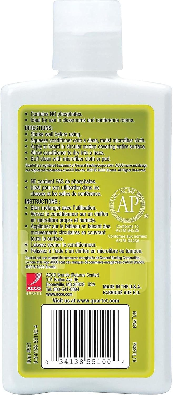 Quartet 551 Whiteboard ConditionerCleaner for Dry Erase Boards 8 oz Bottle - Image 3