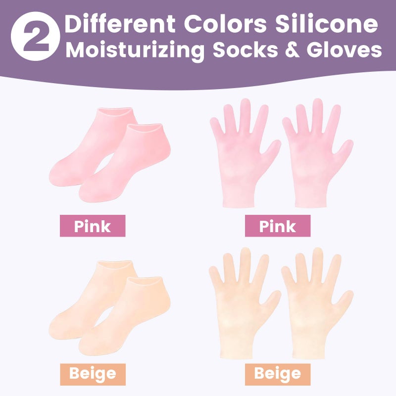 TEAWOO 4 Pairs Silicone Socks Gloves Set for Dry Cracked Feet and Hands, Silicone Foot Socks for Women, Moisturizing Feet - Image 5
