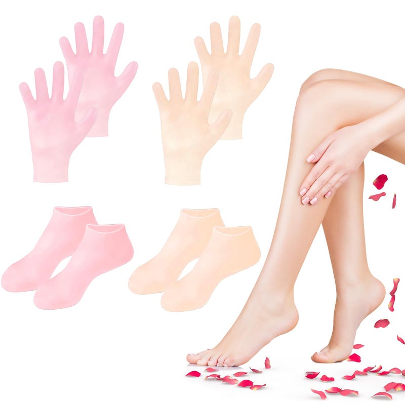TEAWOO 4 Pairs Silicone Socks Gloves Set for Dry Cracked Feet and Hands, Silicone Foot Socks for Women, Moisturizing Feet - Image 1