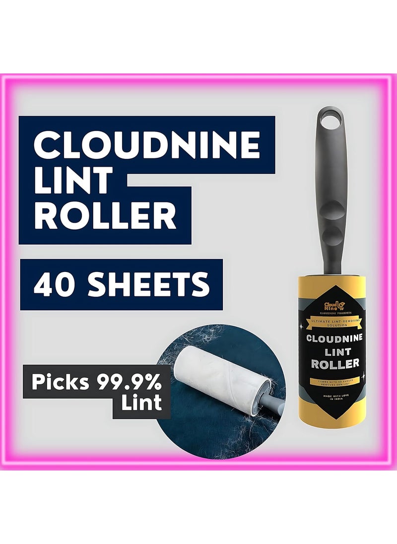 CLOUD NINE Cloudnine Lint Remover Lint Roller Sticky Picker Cleaner Lint Remover Clothes Carpet Dog Fur Sweater Dust Dirt Pet Hair 40 Sheets Pack of 1 4 Rolls Grey  - Image 4