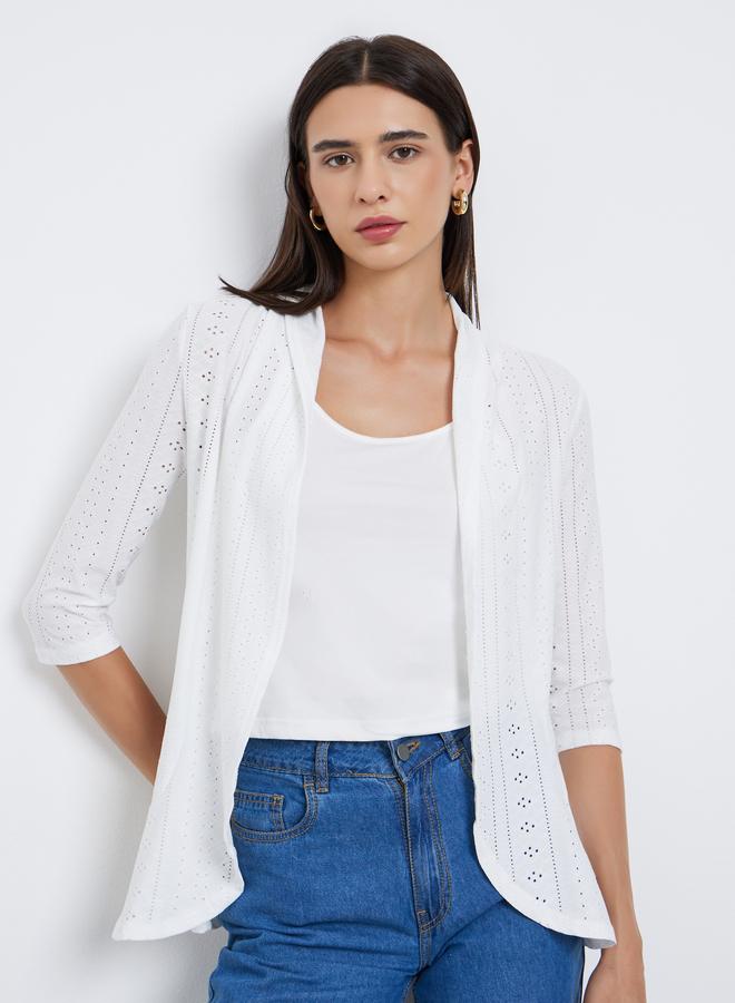 تايك تو كارديجان نسائي أبيض سادة بتفاصيل دانتيل وفتحة أمامية - Image 1