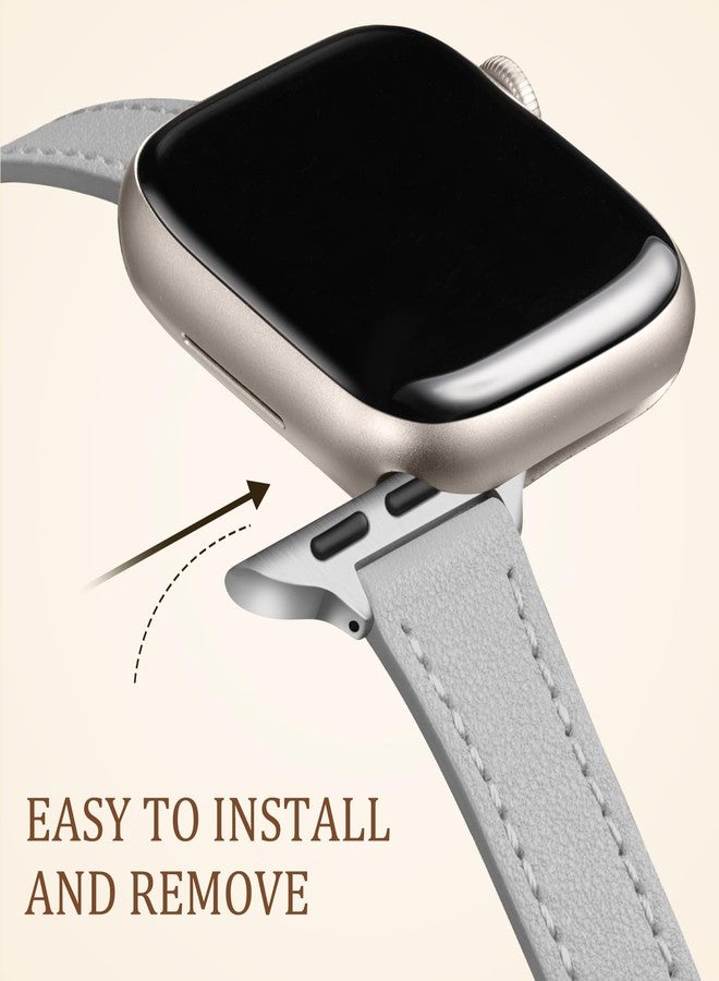Charlam Slim Leather Band Compatible with Apple Watch Band 40mm 38mm 41mm 42mm 44mm 45mm 46mm Women,Top Grain Genuine Leather Strap Thin Wristband for iWatch Series 11 10 9 8 7 6 5 4 3 2 1 SE 3, Grey - Image 4