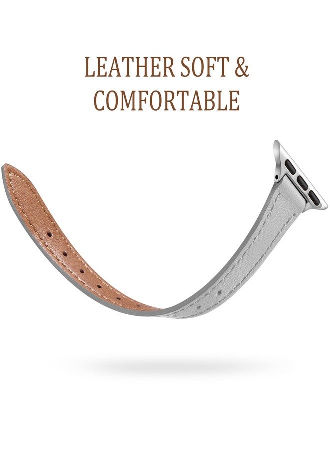 Charlam Slim Leather Band Compatible with Apple Watch Band 40mm 38mm 41mm 42mm 44mm 45mm 46mm Women,Top Grain Genuine Leather Strap Thin Wristband for iWatch Series 11 10 9 8 7 6 5 4 3 2 1 SE 3, Grey - Image 3