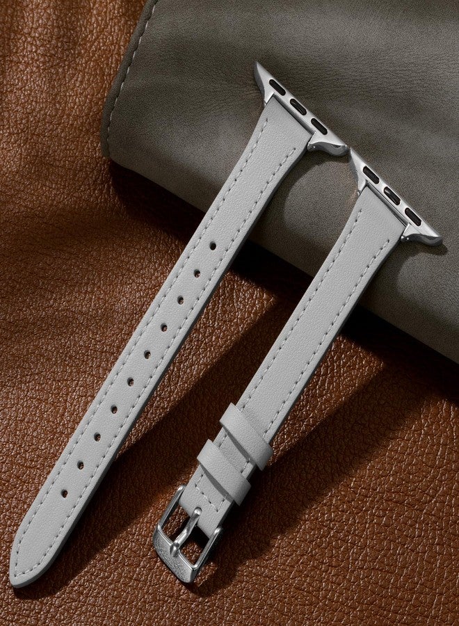 Charlam Slim Leather Band Compatible with Apple Watch Band 40mm 38mm 41mm 42mm 44mm 45mm 46mm Women,Top Grain Genuine Leather Strap Thin Wristband for iWatch Series 11 10 9 8 7 6 5 4 3 2 1 SE 3, Grey - Image 5