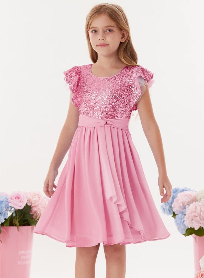 GRACE KARIN Girls Sequin Chiffon Dress Party Birthday Prom Formal Fancy Midi Dress 5-12 Years, Pink, 10 Years - Image 2
