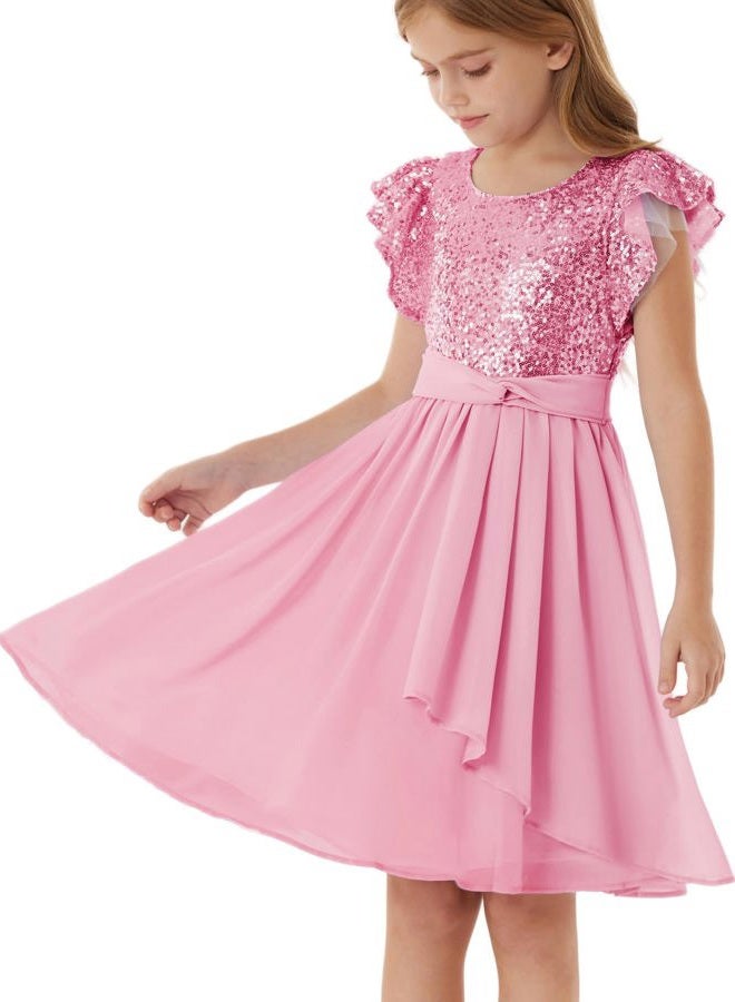 GRACE KARIN Girls Sequin Chiffon Dress Party Birthday Prom Formal Fancy Midi Dress 5-12 Years, Pink, 10 Years - Image 1