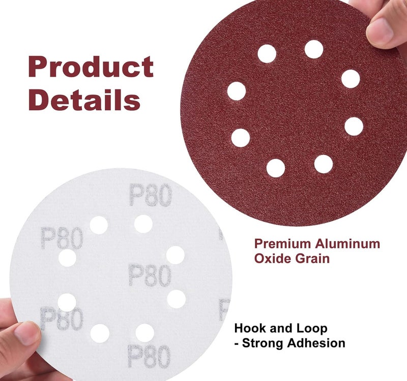 S SATC 150 PCS Sanding Discs 80 Grit Hook and Loop 5 Inch 8 Hole Adhesive Sandpaper for Woodworking and Automotive - Image 4