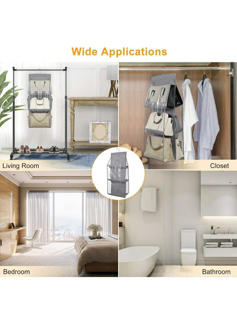 Hanging Handbag & Purse Organizer with 6 Clear Pockets – Over-the-Door Storage Solution for Closet and Wardrobe – Durable Black Organizer for Purses, Clutches,  Accessories, and Small Essentials - Image 3