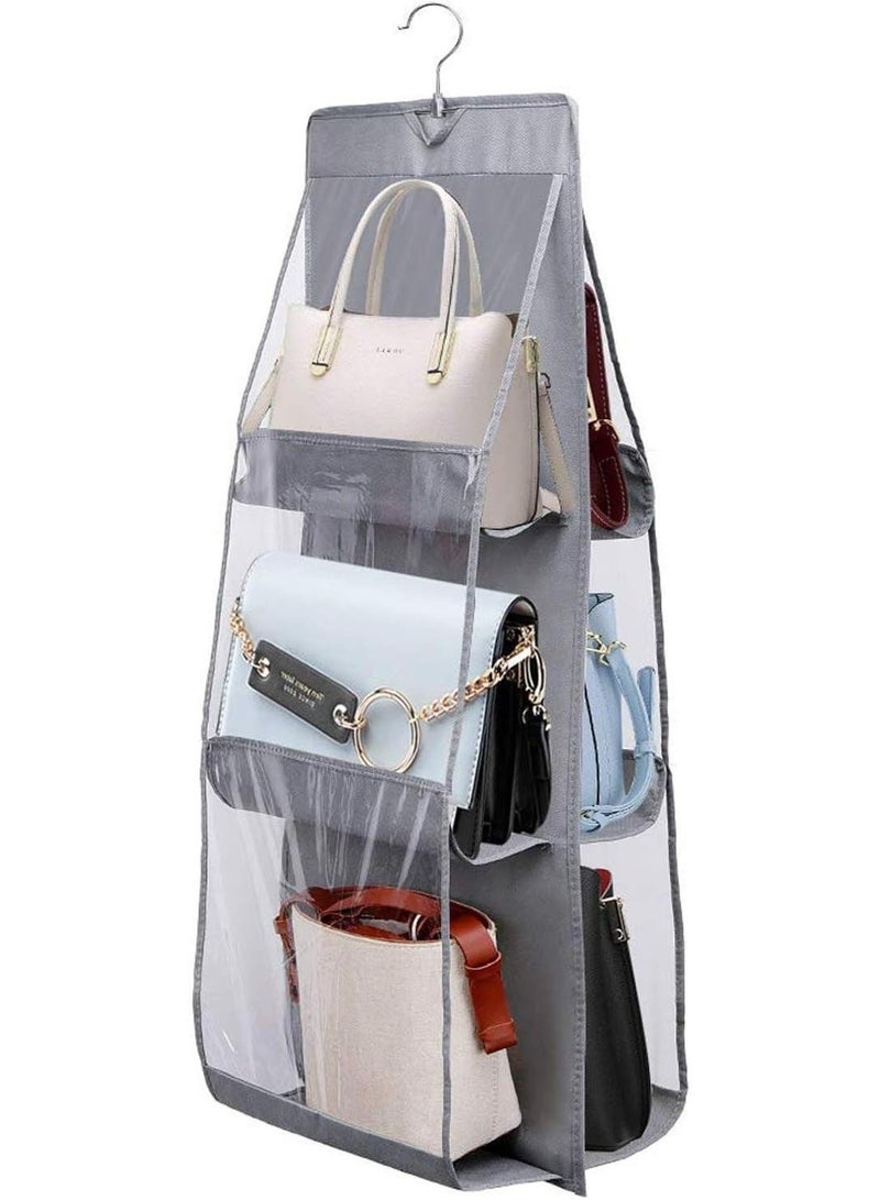 Hanging Handbag & Purse Organizer with 6 Clear Pockets – Over-the-Door Storage Solution for Closet and Wardrobe – Durable Black Organizer for Purses, Clutches,  Accessories, and Small Essentials - Image 1