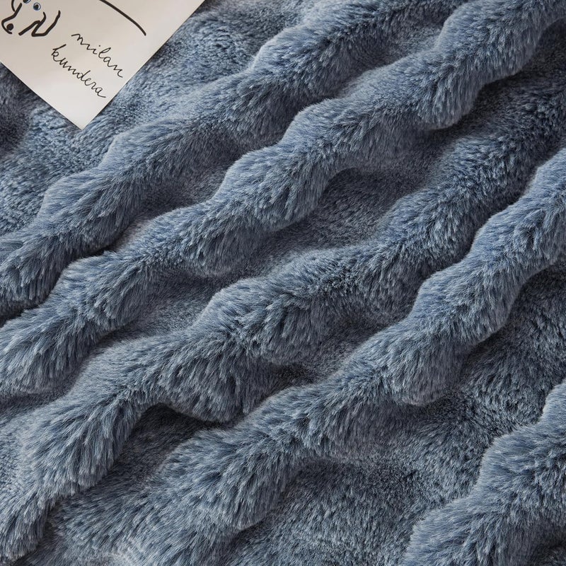 COOVA Faux Fur Throw Blanket for Couch, Cozy Soft and Fuzzy Plush Rabbit Fur Bubble Blanket for Sofa Bedroom Living Room, 50x60 Inches Cationic Dark Blue - Image 5