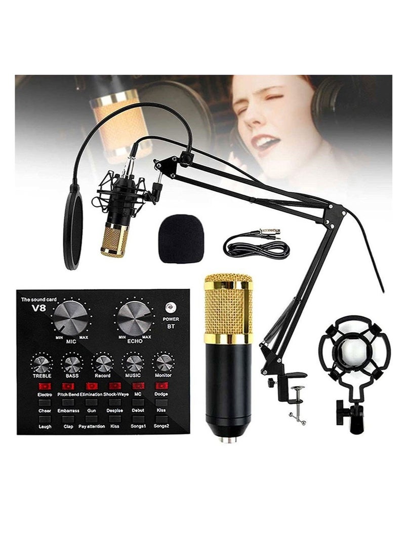 ELTRAZONE Microphone,Live Sound Card & BM800 Suspension Microphone Kit Broadcasting Recording Condenser Microphone Set Intelligent Volume Audio Mixer Sound Card for Computer PC Live Sound - Image 1