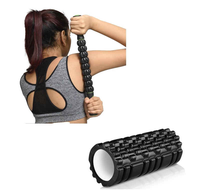 Bodylastics Deep Tissue Massage Stick & 45cms Foam Roller Combo Pack to Relieve Muscles Soreness, Cramping, Tightness for Legs, Back, Shoulder & Calf - Image 1