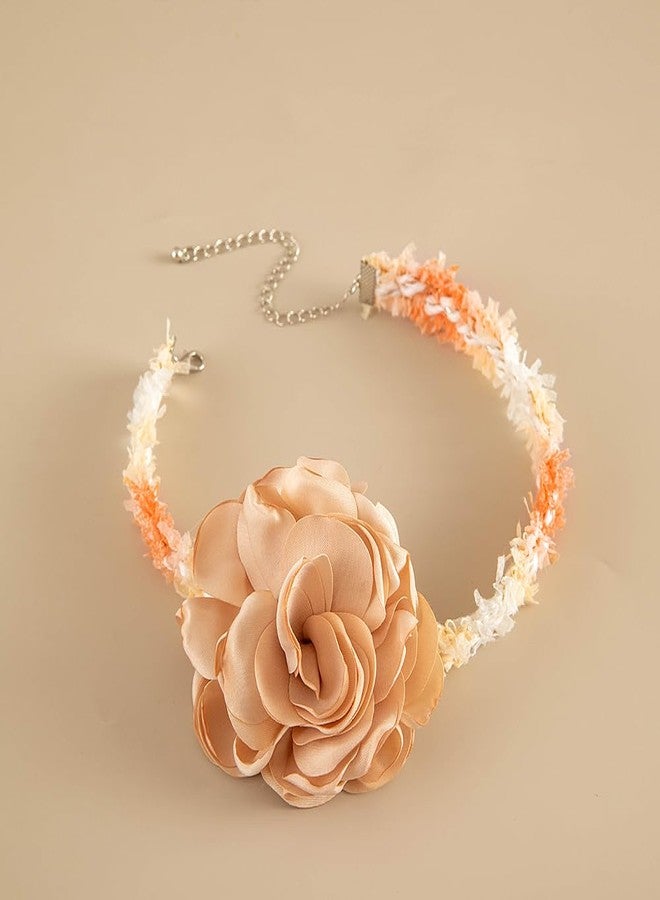FUTIMELY Unique Rose Flower Choker Necklace for Women,Big Lace Braided Floral Collar Necklace for Bride,Fashion Camellia Flower Short Neck Accessories (Orange) - Image 4