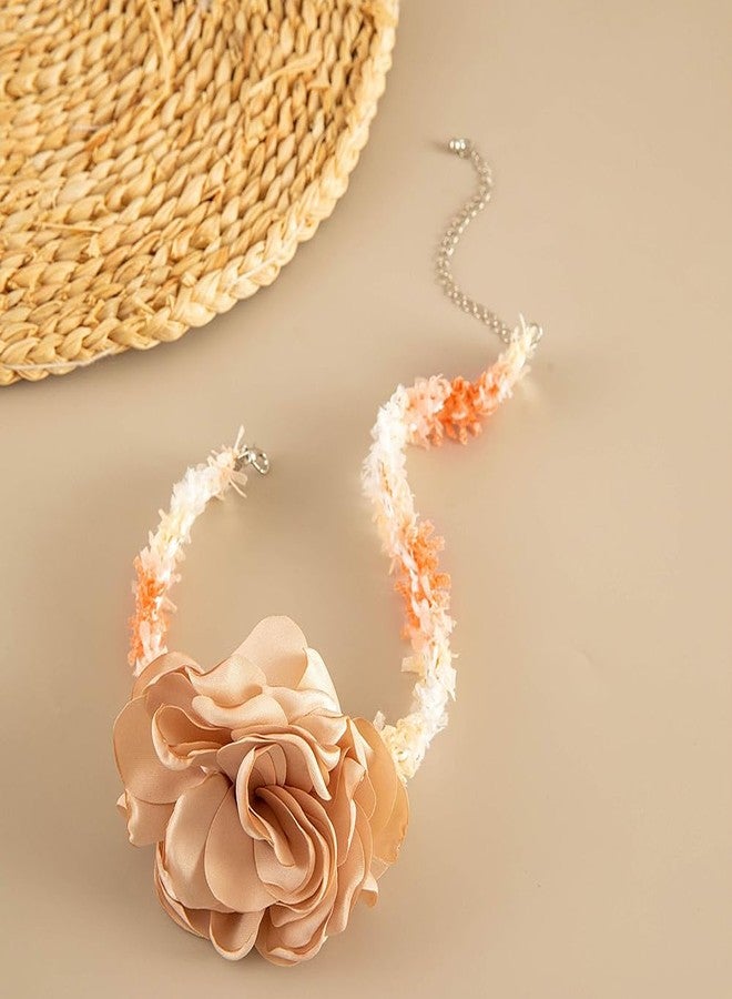 FUTIMELY Unique Rose Flower Choker Necklace for Women,Big Lace Braided Floral Collar Necklace for Bride,Fashion Camellia Flower Short Neck Accessories (Orange) - Image 5