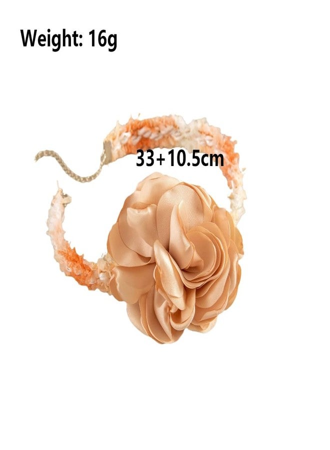 FUTIMELY Unique Rose Flower Choker Necklace for Women,Big Lace Braided Floral Collar Necklace for Bride,Fashion Camellia Flower Short Neck Accessories (Orange) - Image 2