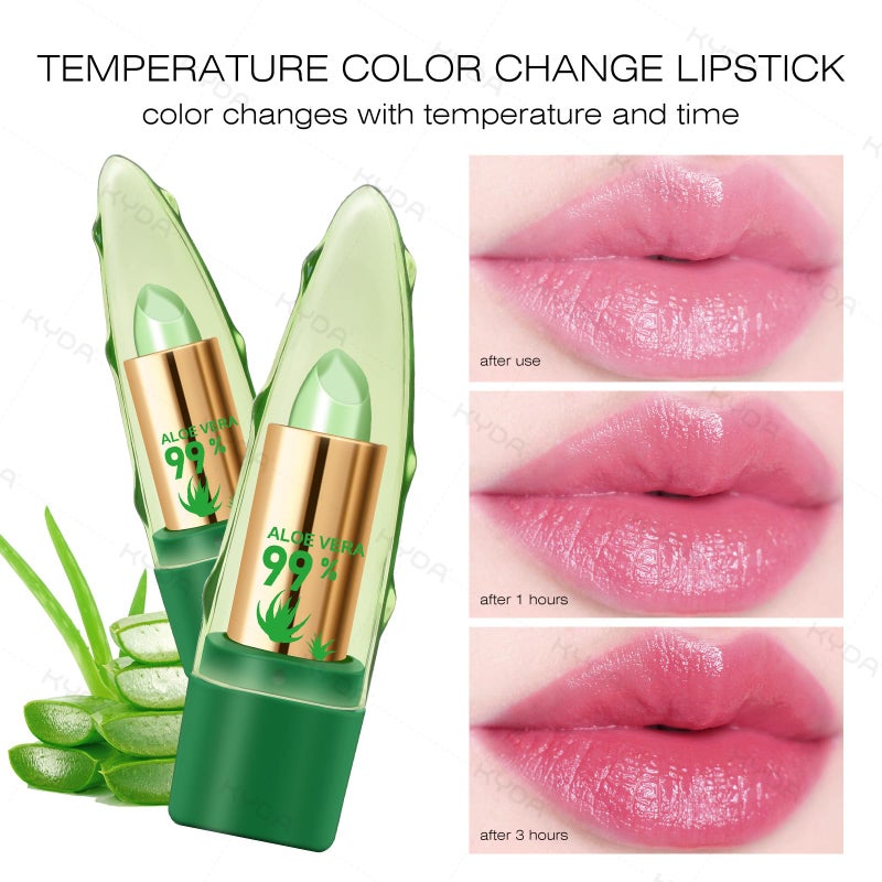 Ownest 3 Pcs Aloe Vera Lipstick, Magic Temperature Color Change Lipstick Lip Blam Moisturizing Long Lasting Lip Makeup, update packing Beauty - Image 5