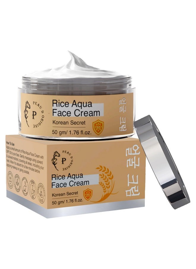 Peau D'origine - Rice Ceramide Moisturizing Cream With Spf 50, Non-Comedogenic Korean Face Moisturizer, Niacinamide-Infused Glass Skin Rice Water Cream With Sunscreen, Korean Skincare (50Gm/1.76 Fl.Oz) - Image 1