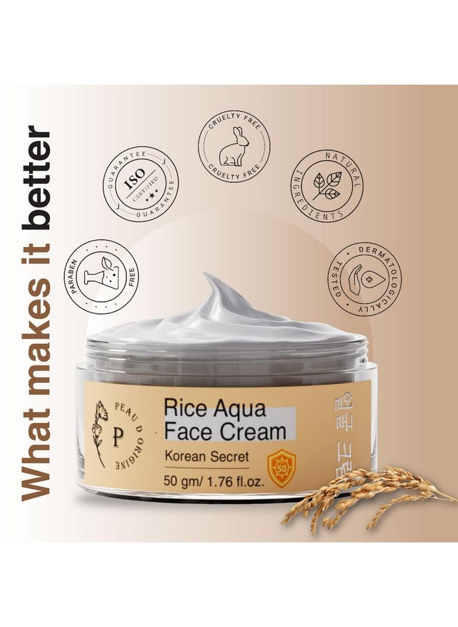 Peau D'origine - Rice Ceramide Moisturizing Cream With Spf 50, Non-Comedogenic Korean Face Moisturizer, Niacinamide-Infused Glass Skin Rice Water Cream With Sunscreen, Korean Skincare (50Gm/1.76 Fl.Oz) - Image 1
