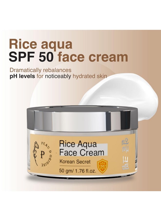 Peau D'origine - Rice Ceramide Moisturizing Cream With Spf 50, Non-Comedogenic Korean Face Moisturizer, Niacinamide-Infused Glass Skin Rice Water Cream With Sunscreen, Korean Skincare (50Gm/1.76 Fl.Oz) - Image 1